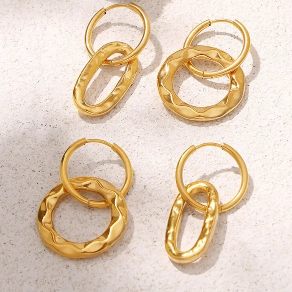 18K Gold-Plated Titanium Steel Annulus Earrings - VAleG