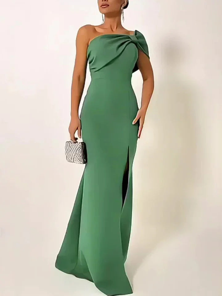 Green Bow Tube Top Evening Dress - VAleG