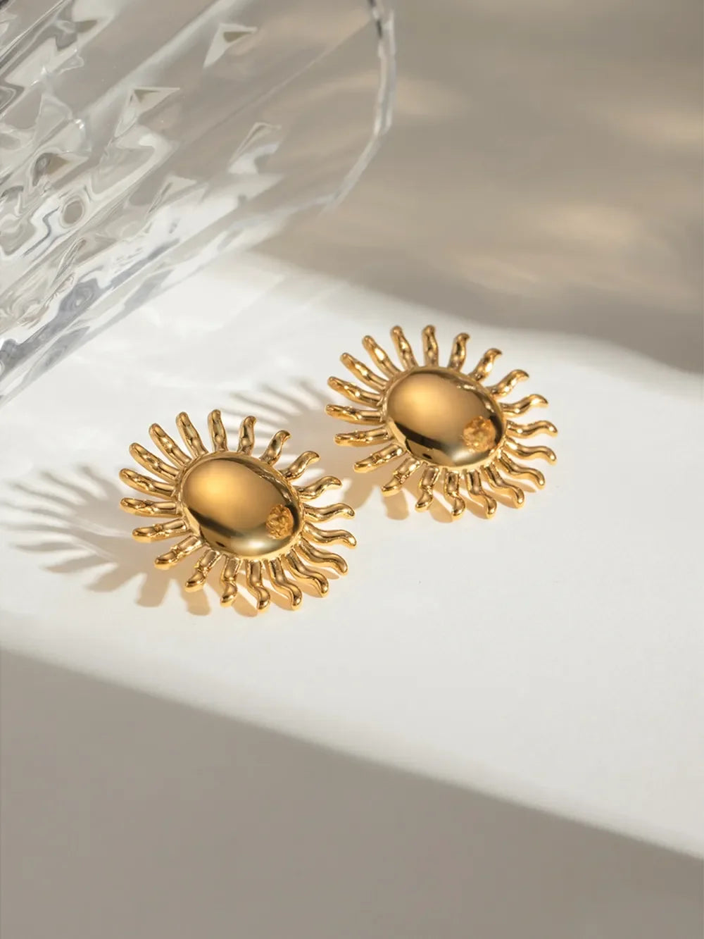 18K Gold-Plated Stainless Steel Sun Stud Earrings - VAleG