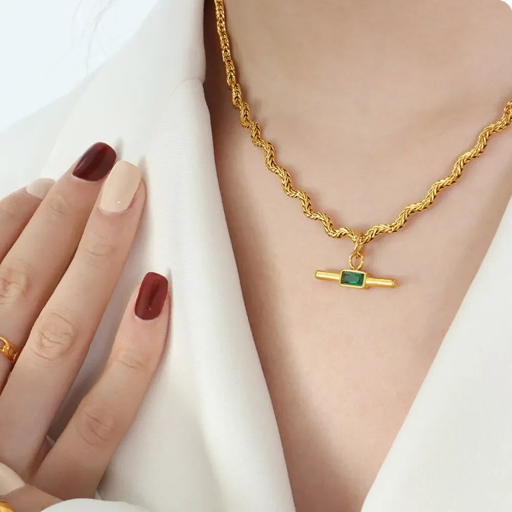 Stainless Steel Glass Cone Shaped Pendant Necklace - VAleG