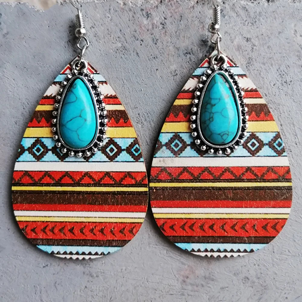 Artificial Turquoise Geometric Teardrop Earrings - VAleG