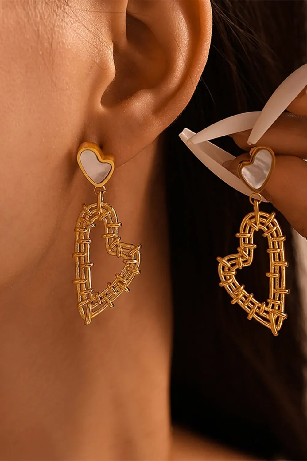 Stainless Steel Heart Earrings and Necklace Set - VAleG