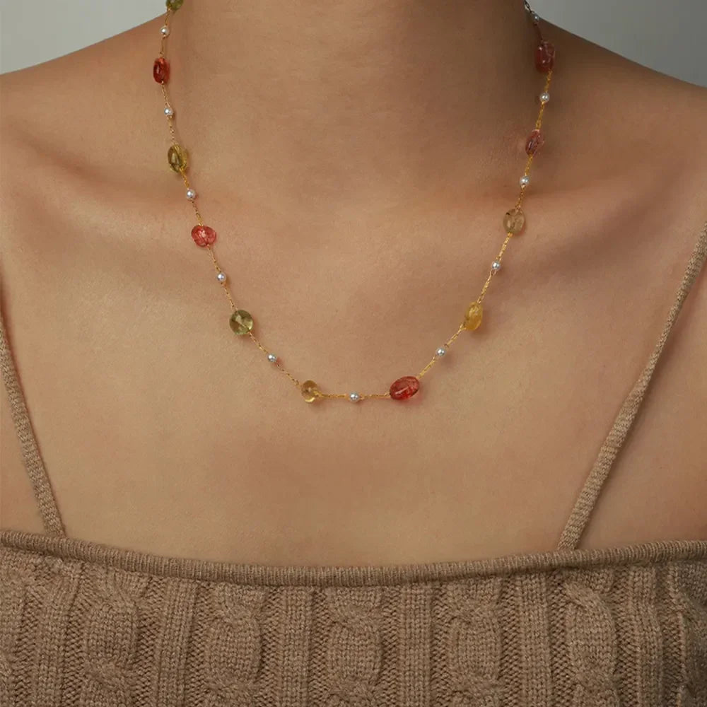 Titanium Steel Gold-plated Bead Necklace - VAleG
