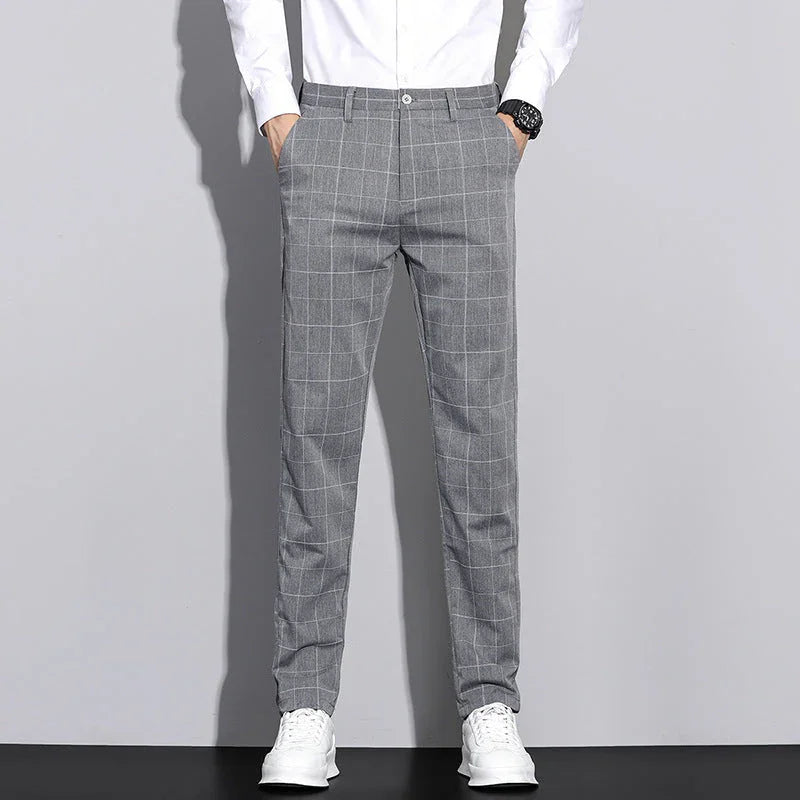 Casual Pants Men's Simple Plaid Slim Fit Straight-leg Trousers - VAleG