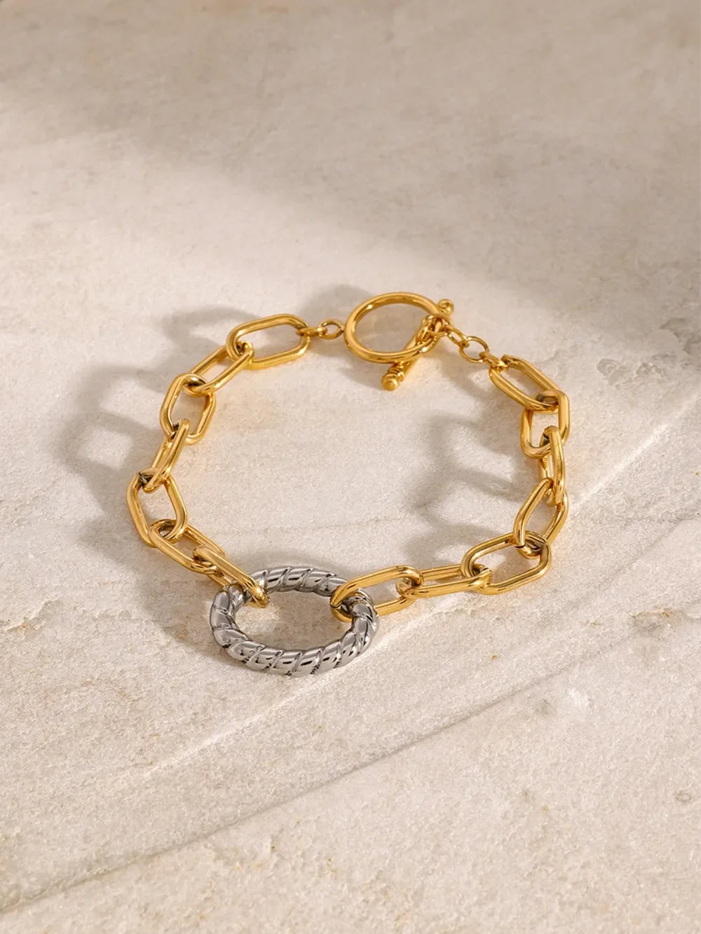 Two-Tone Stainless Steel Chain Bracelet - VAleG