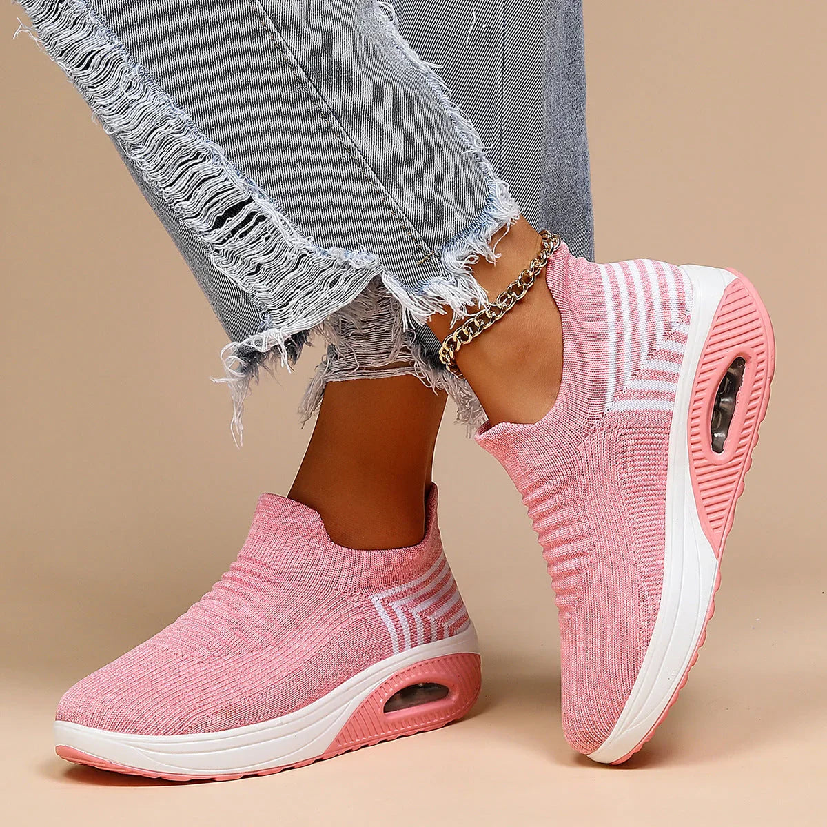 Plus Size Sports Women's Shoes Breathable Fly-knit Socks Shoes Slip-on Lazy Shoes - VAleG