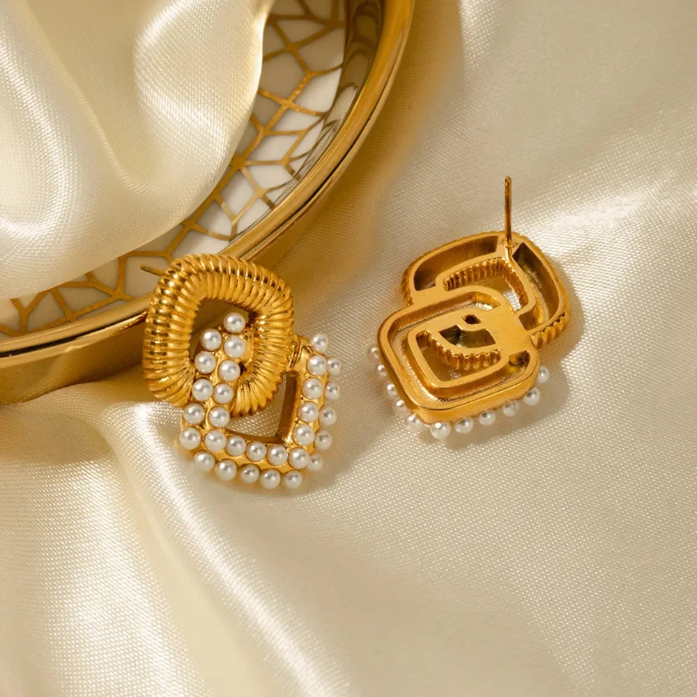 18K Gold-Plated Stainless Steel Square Earrings - VAleG
