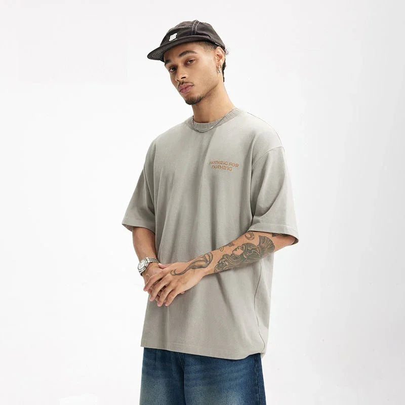 Thread Collar Embroidered T-shirt Retro Heavy Pit Short Sleeve - VAleG