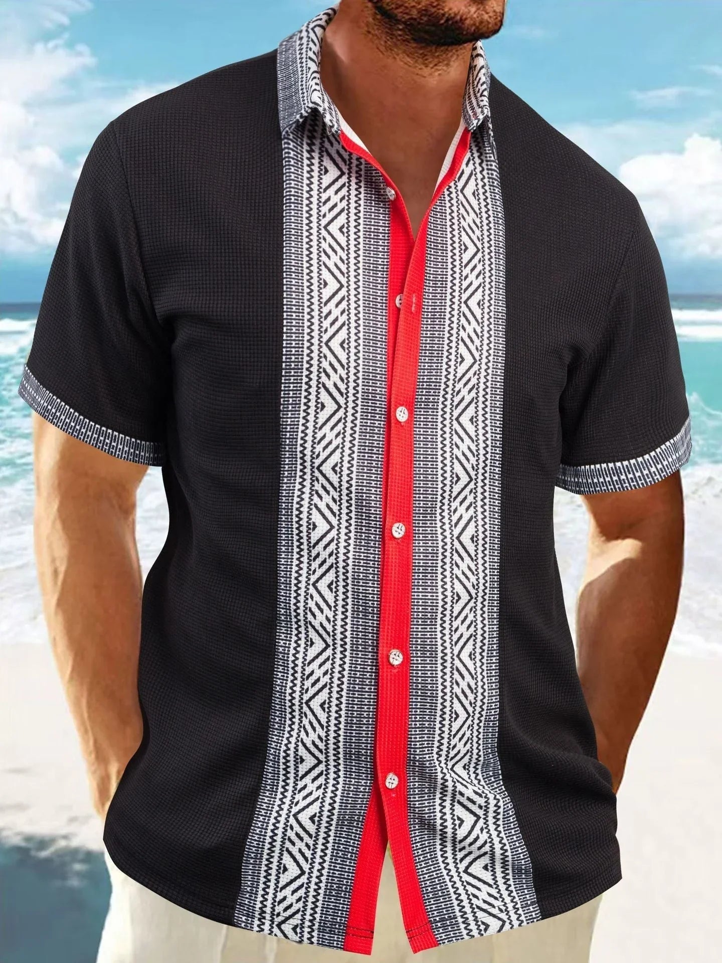 Printed Button Short Sleeve Men - VAleG