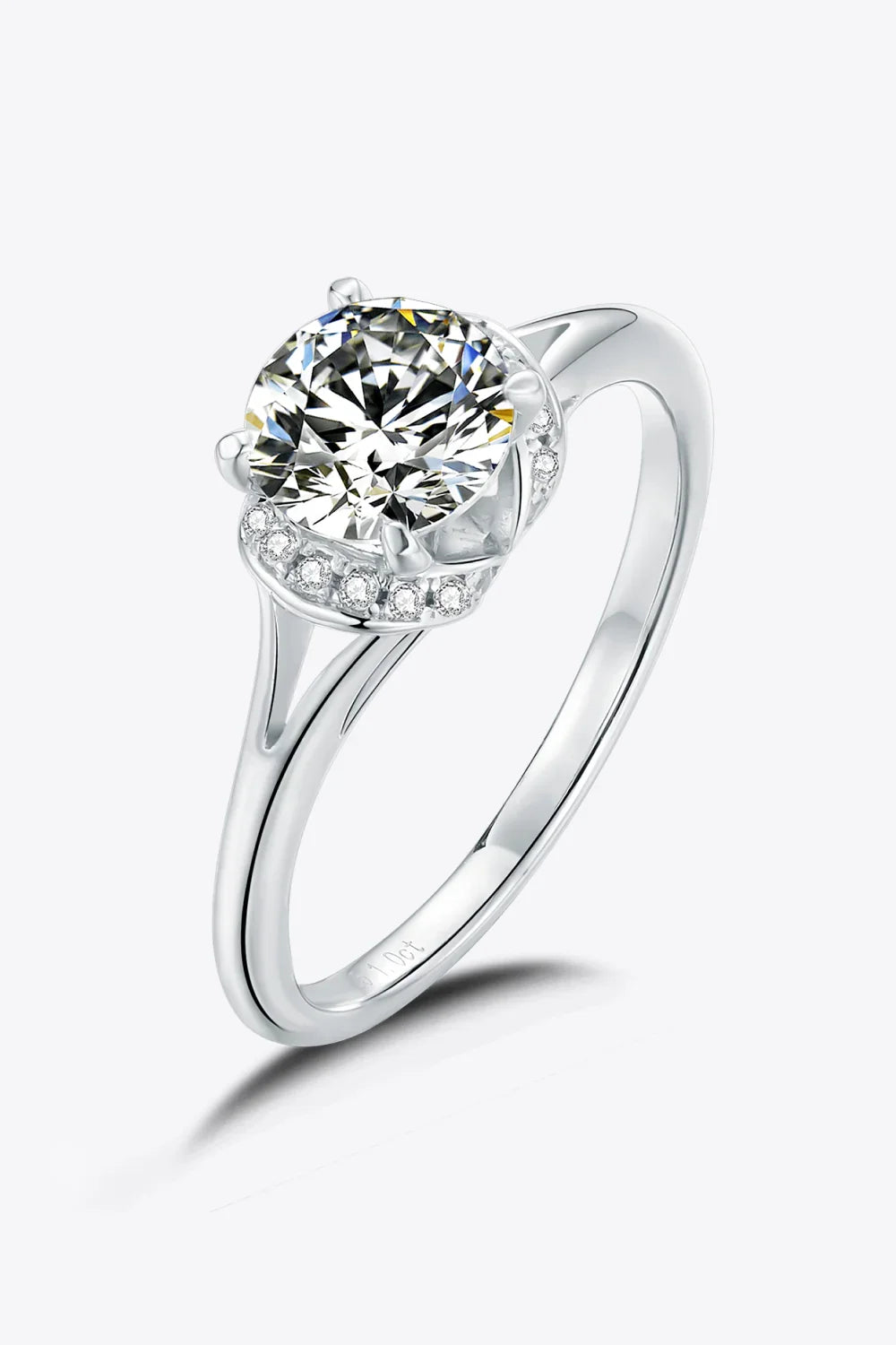 1 Carat Moissanite 925 Sterling Silver Split Shank Ring - VAleG