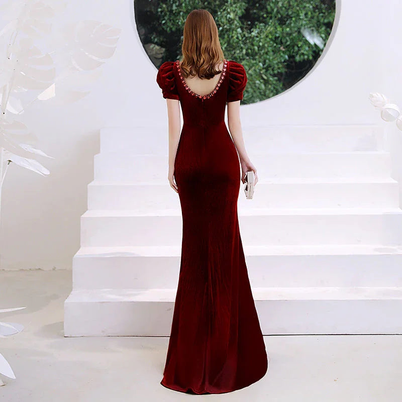Wine Red Fishtail Evening Dress Woman - VAleG