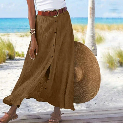 Women's Fashion Cotton Linen A-Line Hip Mid Waist Long Skirt - VAleG