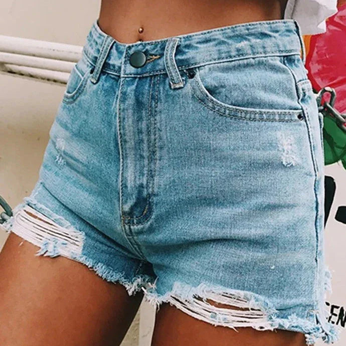 Hole stretch denim shorts - VAleG