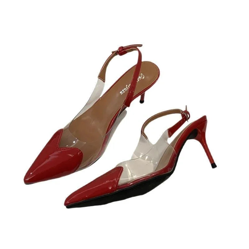 Women's Pointed Toe Transparent High Heels Buckle - VAleG