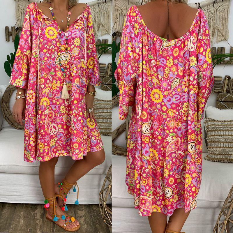 Printed Sleeves Ruffled Shirt Beach Skirt - VAleG