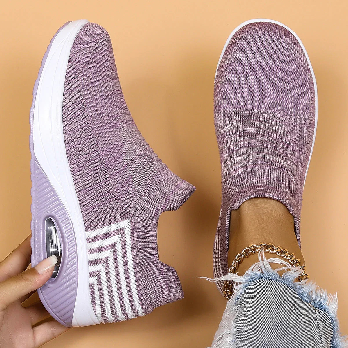 Plus Size Sports Women's Shoes Breathable Fly-knit Socks Shoes Slip-on Lazy Shoes - VAleG
