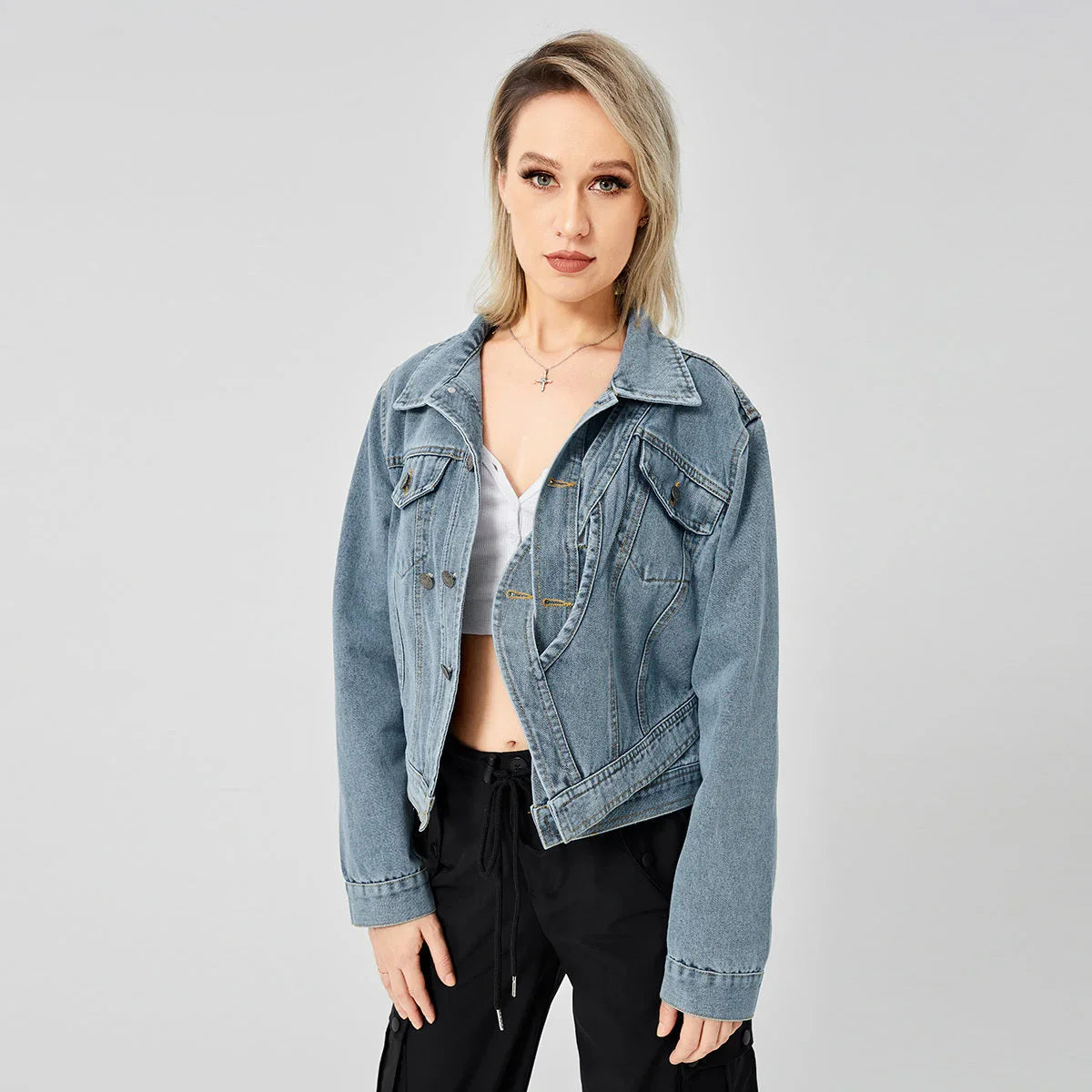 Women's Denim Long Sleeve Designed Jacket Fashion Top - VAleG