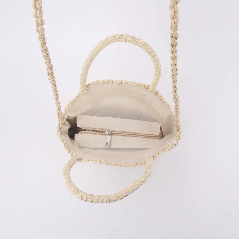 Beach Braided Bag Round Tote Shoulder - VAleG