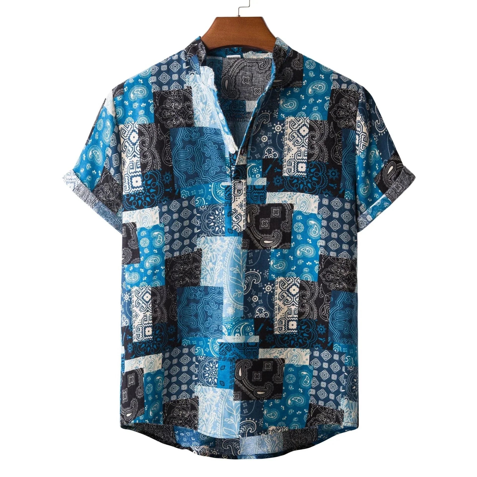 Lapel Cotton Slim-fit Printed Bamboo Shirt - VAleG