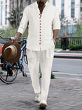 Cotton And Linen Casual Loose Long-sleeved Trousers Two-piece Suit - VAleG