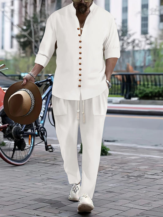 Cotton And Linen Casual Loose Long-sleeved Trousers Two-piece Suit VAleG