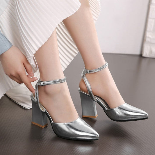 Women's Thick High Heel Pump Pointed Sandals VAleG