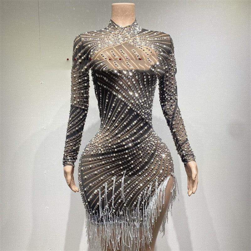 Tassel Dress Birthday Party Long Sleeve Ironing Transparent - VAleG