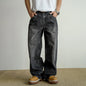 Loose Straight Washed Distressed Black Jeans - VAleG