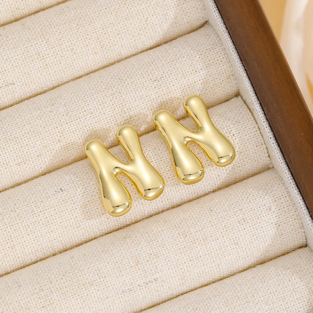 18K Gold-Plated Bubble Letter Stud Earrings - VAleG