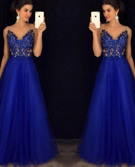 Dress Backless Beaded Ball Elegant Long Dress Blue Chiffon Dress Spot - VAleG