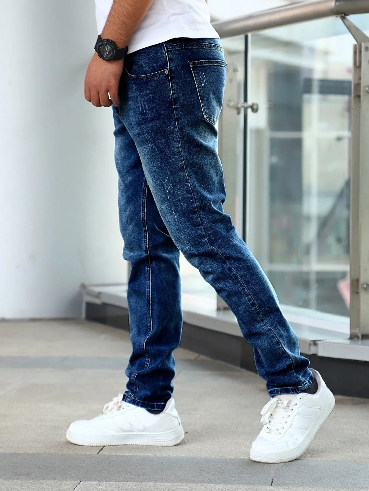 Slim Fit Stretch Men's Youth Blue Casual Pants - VAleG