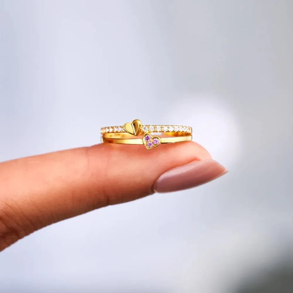 18K Gold-Plated 925 Sterling Silver Double-Layered Ring - VAleG