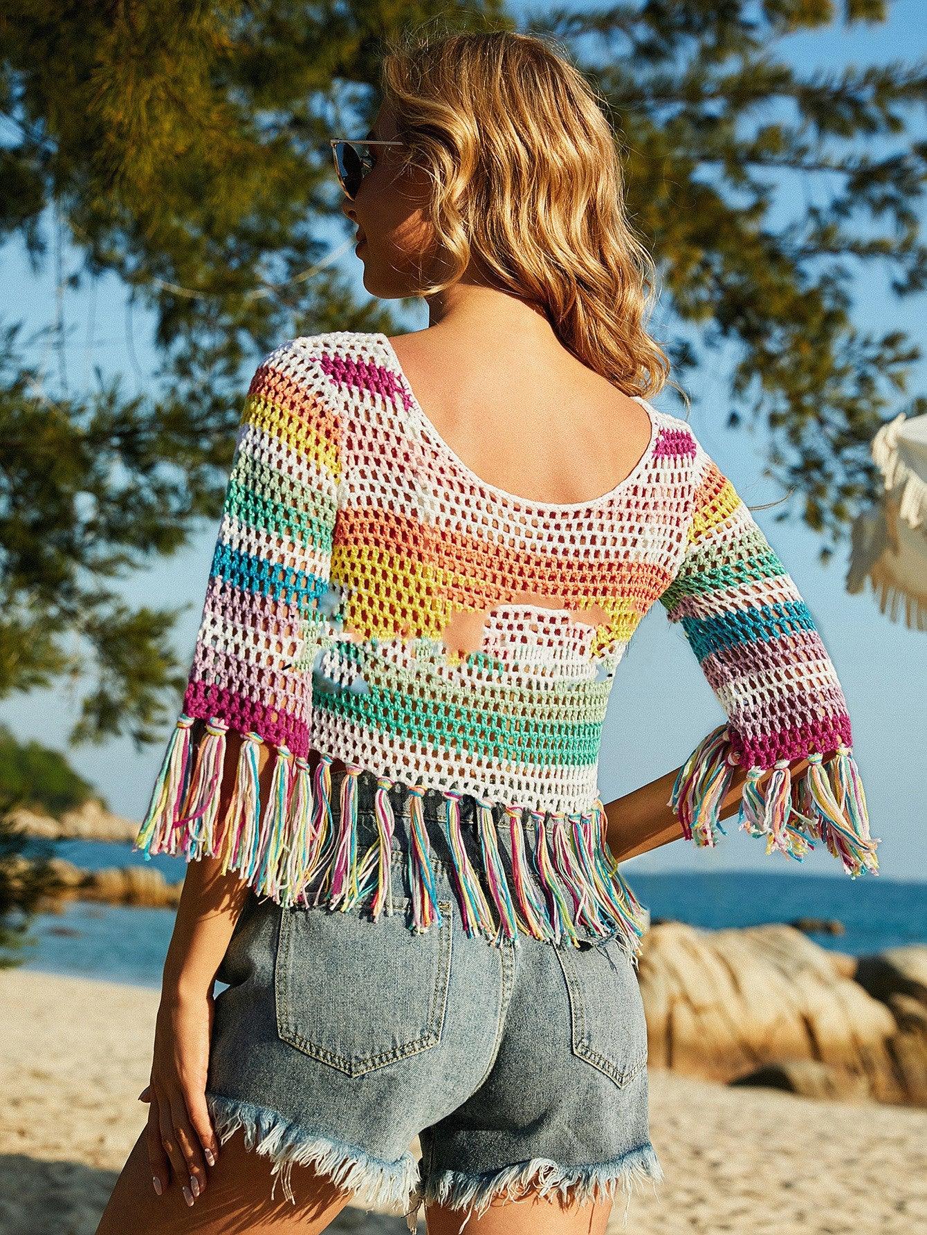 Ladies Paneled Cutout Bikini Beach Shirt - VAleG