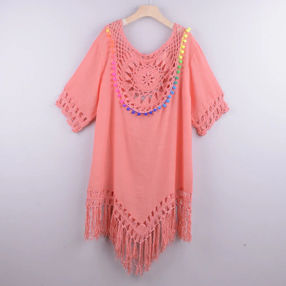 Loose Fringed Holiday Style Beach Blouse - VAleG