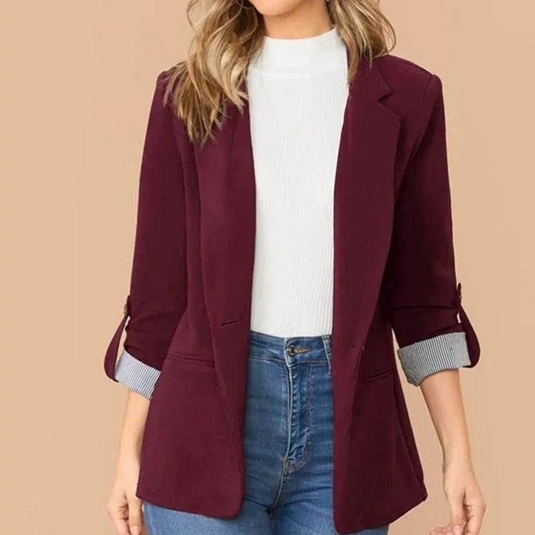 Fashion Patchwork Lapel Slim Fit Ladies Cardigan - VAleG