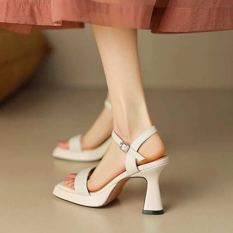 Women's Square Toe High Heels Chunky Heel Waterproof Platform Sandals - VAleG