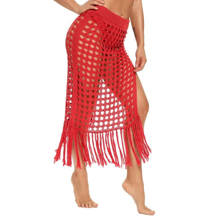 Ladies Fashion Slit Fringe Beach Skirt - VAleG