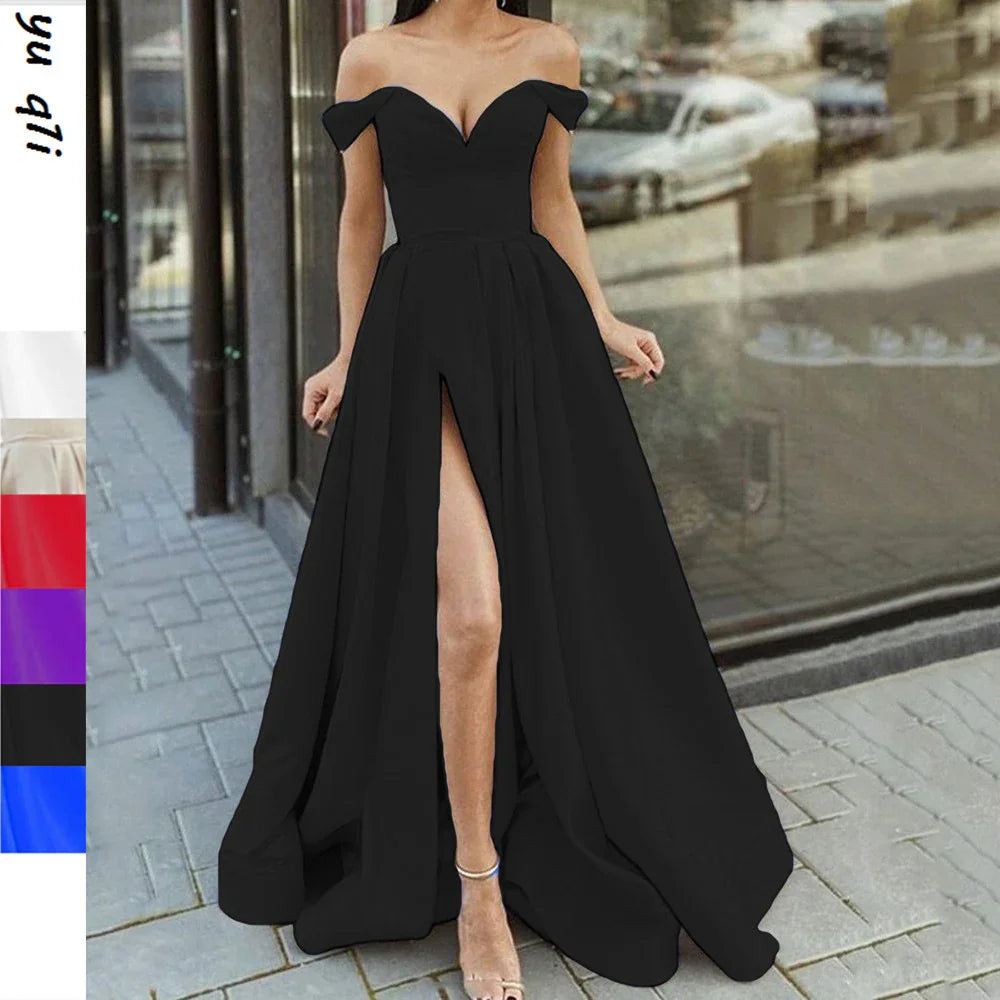 Women's Clothing Multi-color Tube Top V-neck Backless Large Swing Split Sleeveless Dress - VAleG
