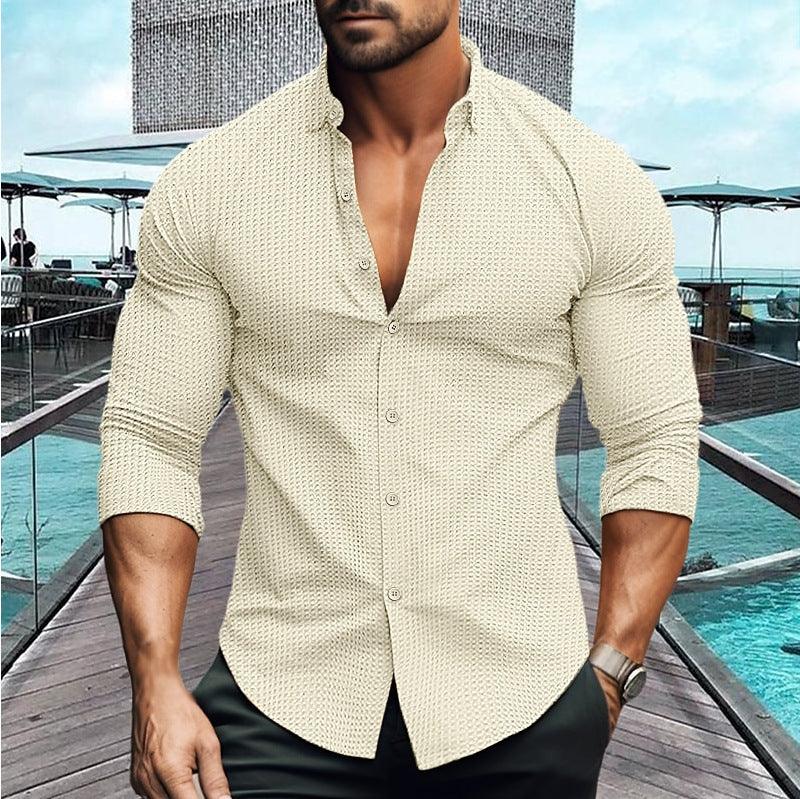 European And American Men's Solid Color Long-sleeved Shirt - VAleG