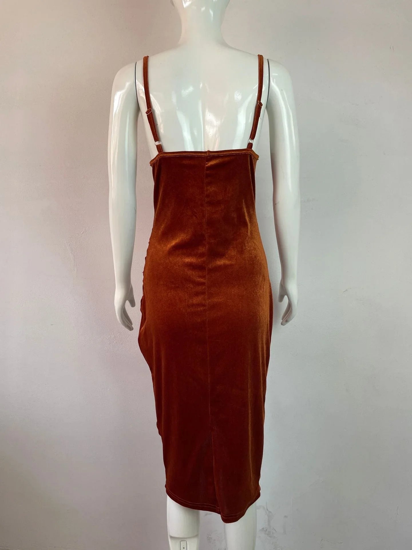Fashion Women's Temperament Slit Pleated Velvet Sling Dress - VAleG