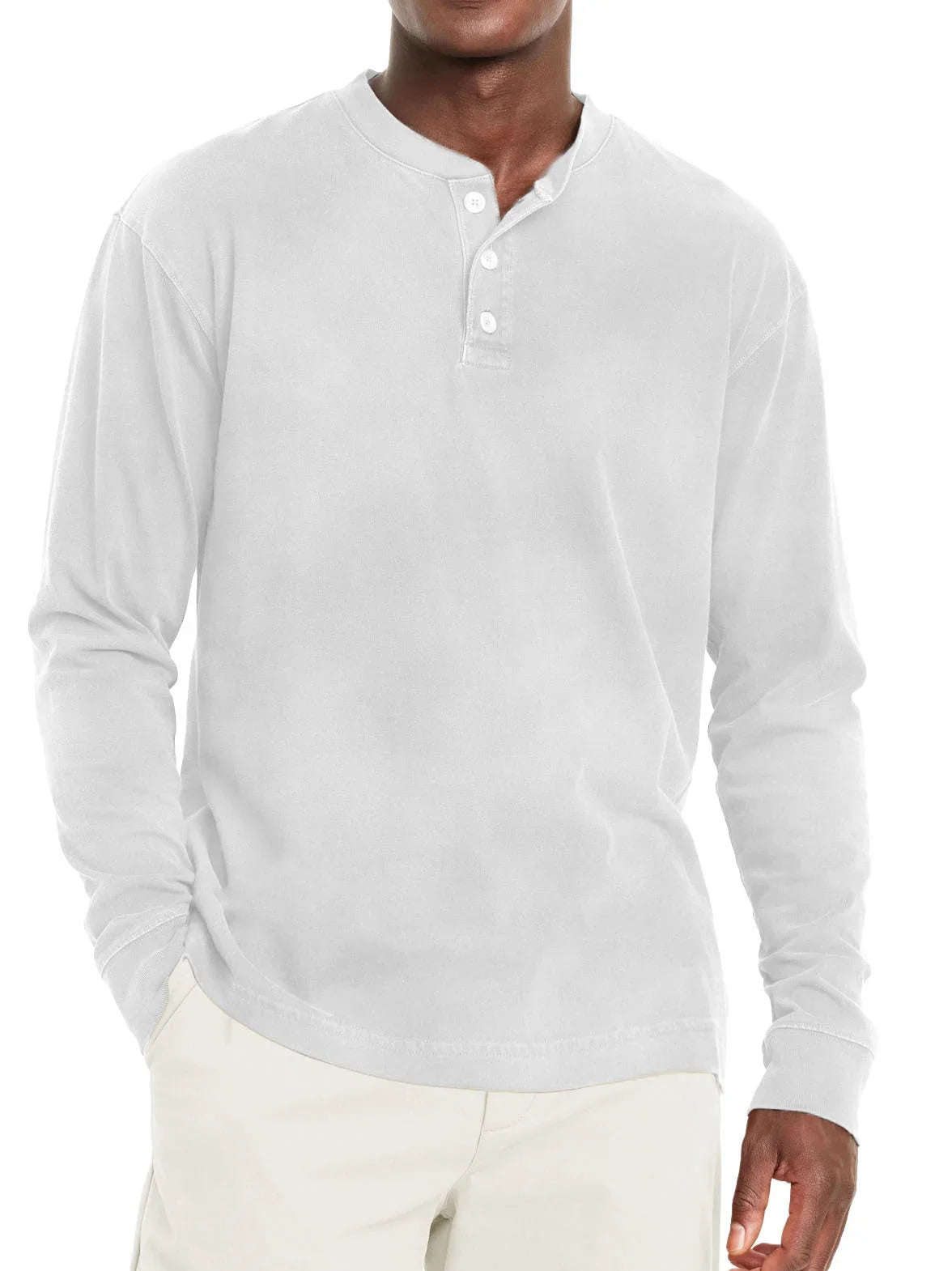Digital Printing Two-color Henley Shirt 7-button Men's Casual Long Sleeve - VAleG