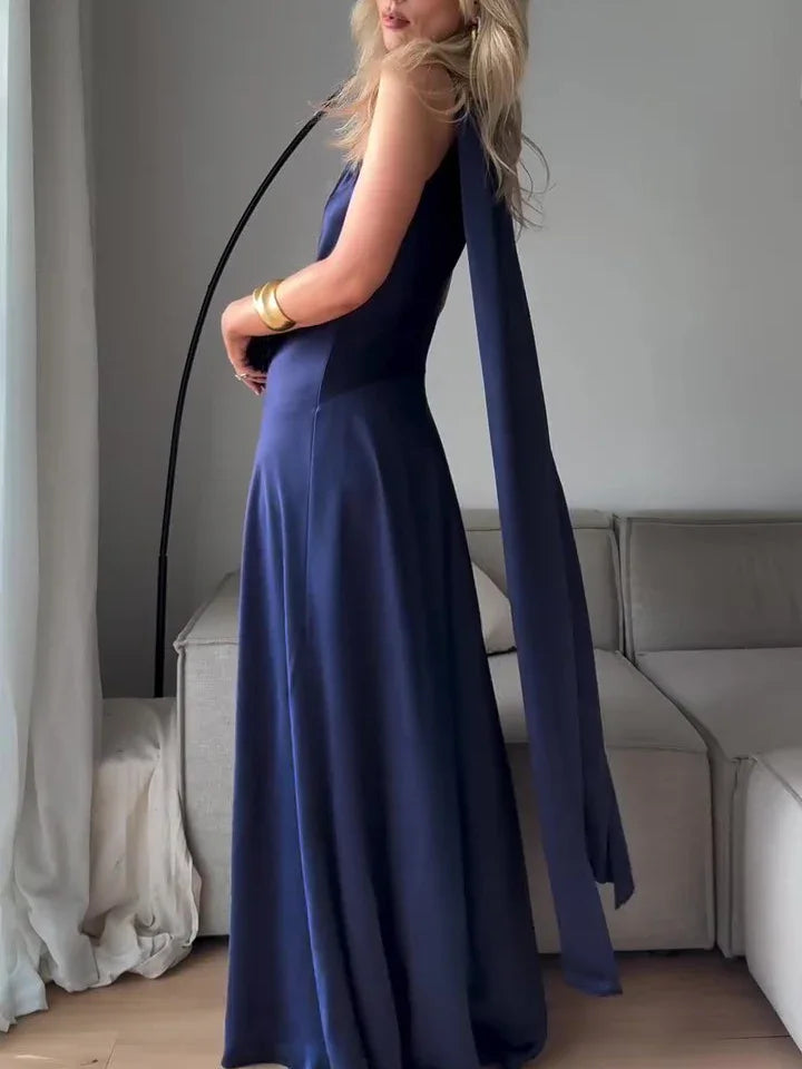 Royal Blue Satin Sleeveless Maxi Dress - VAleG