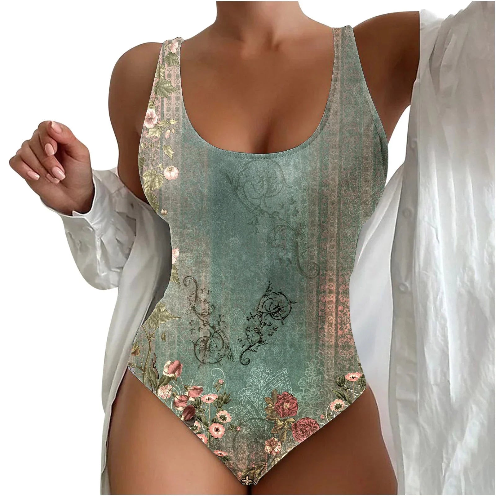 Women's Seaside Beach Swimsuit 3D Contrast Color One-piece Swimsuit - VAleG