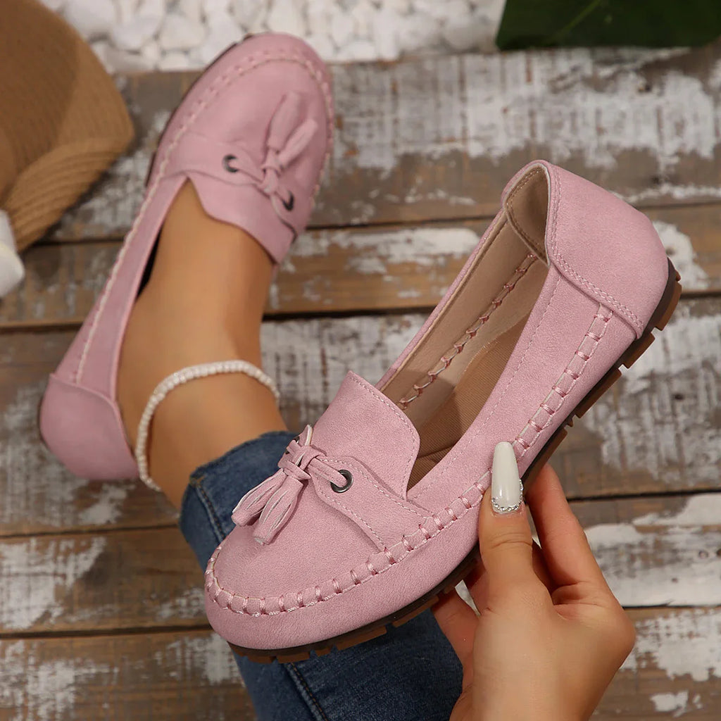 Women's Round Head Loafers Fashion Non-slip Soft Comfortable Flats Shoes - VAleG