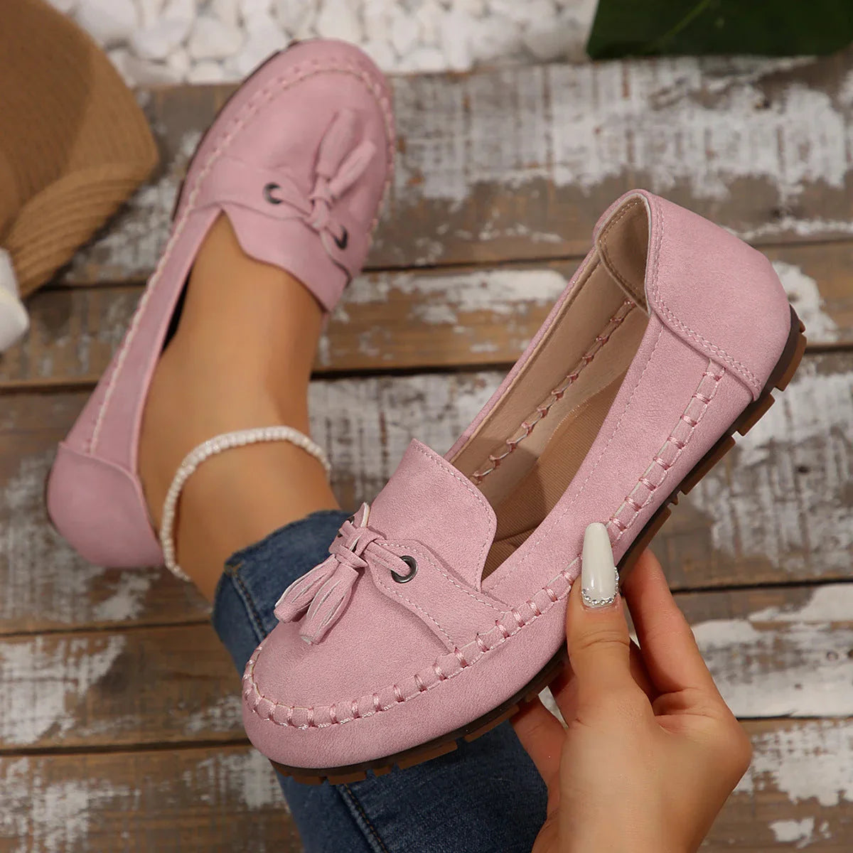 Women's Round Head Loafers Fashion Non-slip Soft Comfortable Flats Shoes - VAleG