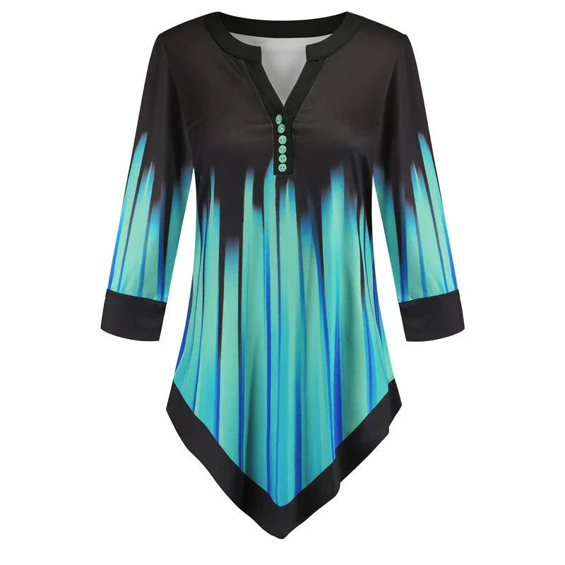 Long Sleeve V-Neck Loose Shirt Women's T-Shirt - VAleG
