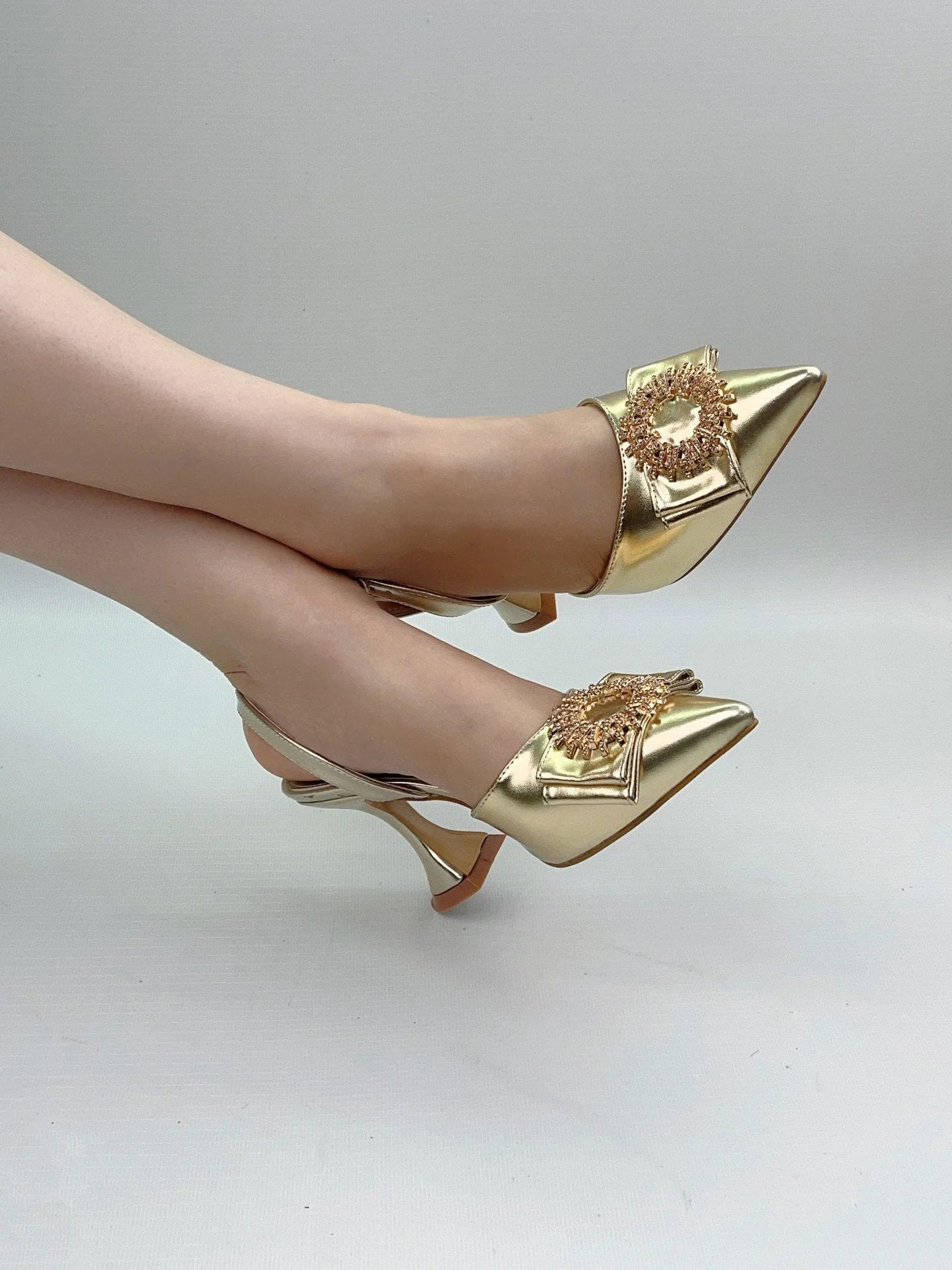 European And American Pointed Toe Rhinestone Closed Toe Strap High Heel Sandals - VAleG