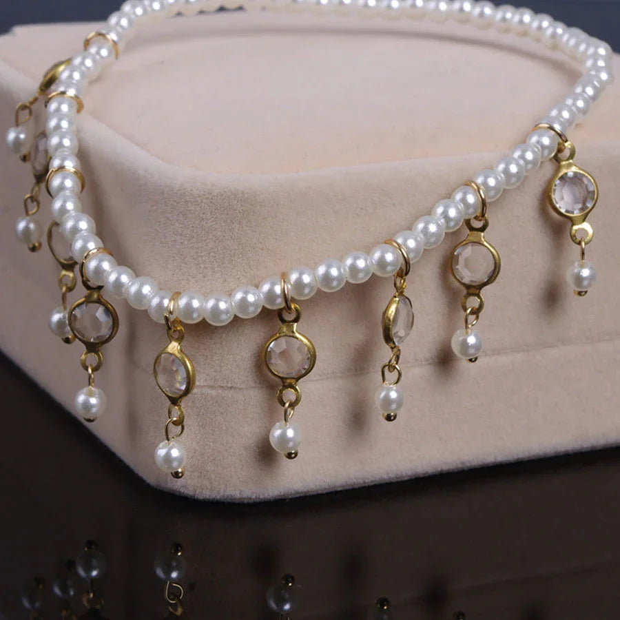 Beach Pearl Crystal Tassel Elastic Anklet - VAleG