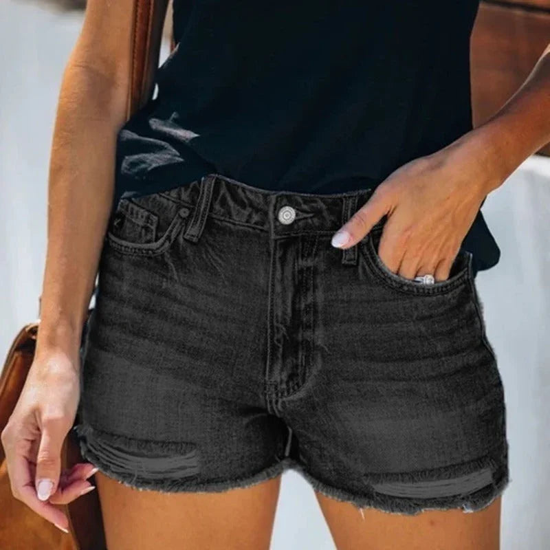 Summer Hole Denim Shorts Female Fringe Jeans - VAleG
