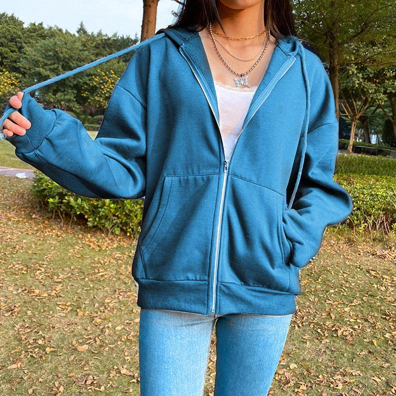 Fashion Women's Loose Street Zip Top - VAleG